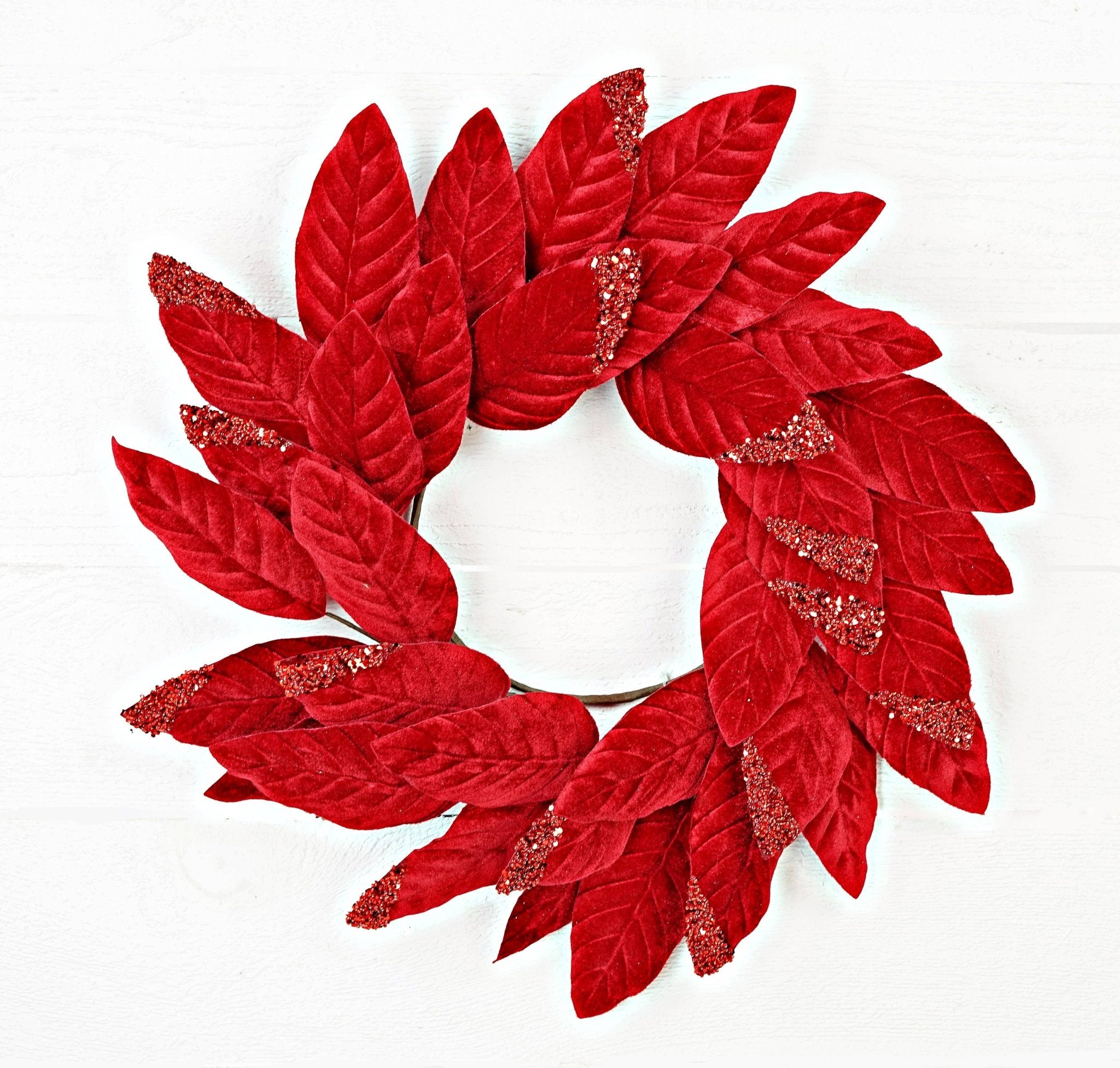 28200 - 20in Red Velvet Magnolia Leaves Wreath - HER Home Design Boutique