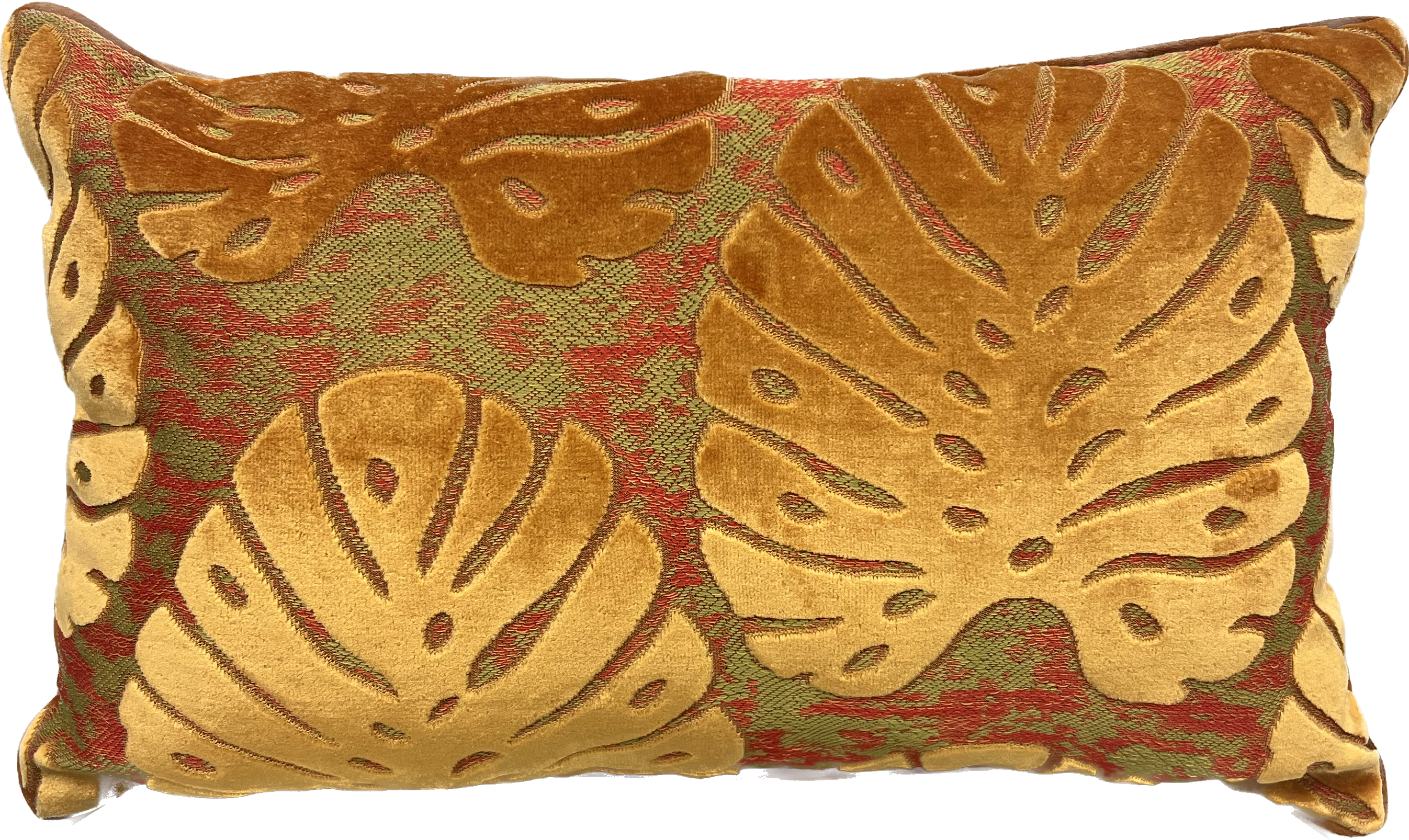 Orange Palm Leaf Print Velvet Throw Pillow Lumbar Cover  12'' x 20'' (Insert Not Included)