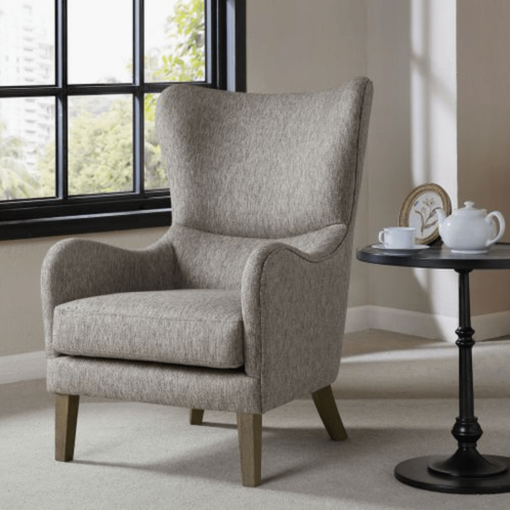 Arianna Swoop Wing Chair In Grey - HER Home Design Boutique