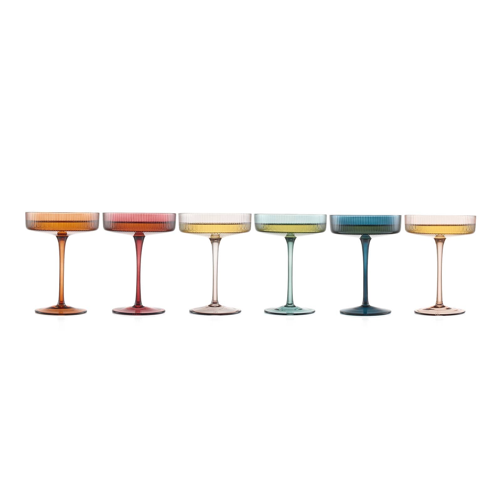 Art Deco Ribbed Pastel Coupe, & Cocktail Glasses - 6 Set - HER Home Design Boutique