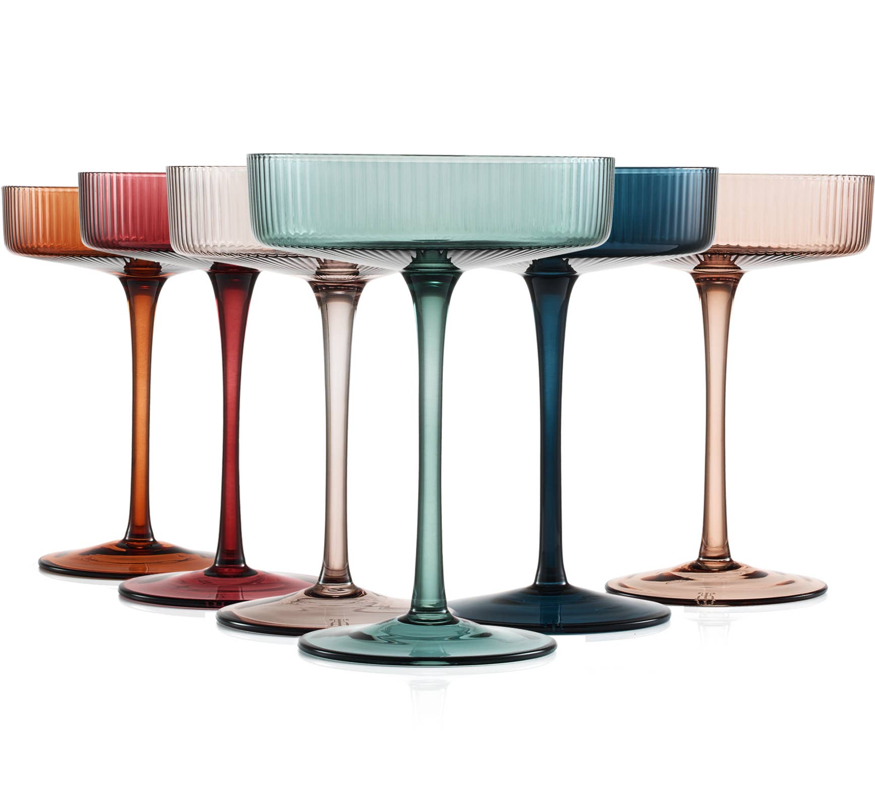 Art Deco Ribbed Pastel Coupe, & Cocktail Glasses - 6 Set - HER Home Design Boutique