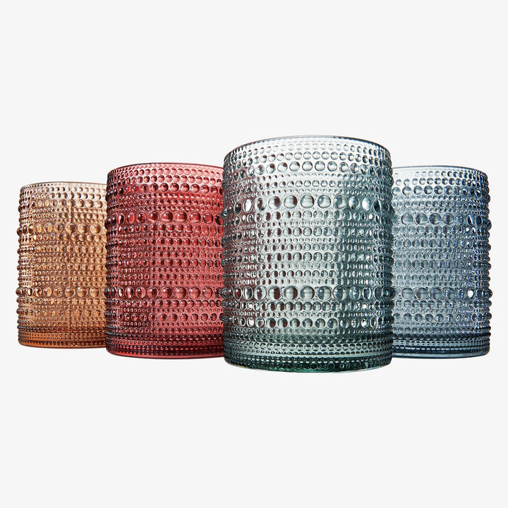 Beaded Tumbler Drinking Glasses | Set of 4 | Muted Color - HER Home Design Boutique
