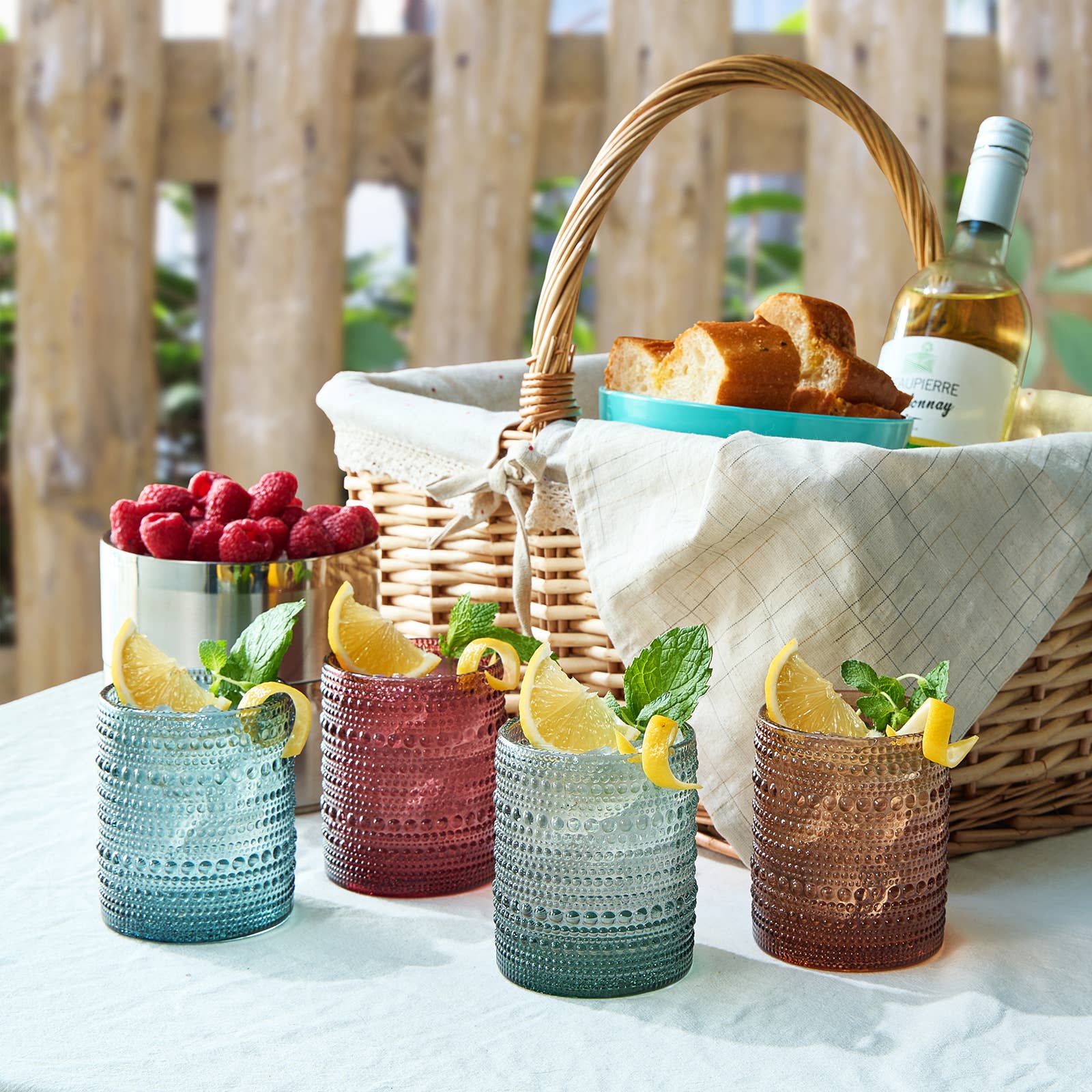 Beaded Tumbler Drinking Glasses | Set of 4 | Muted Color - HER Home Design Boutique