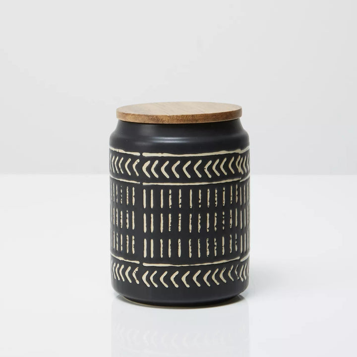 Black Ceramic Coffee Canister with Wood Lid - HER Home Design Boutique
