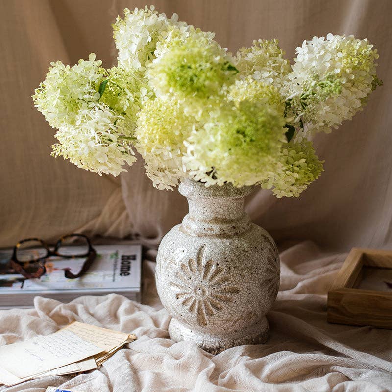 Carved Floral Vase in White - HER Home Design Boutique
