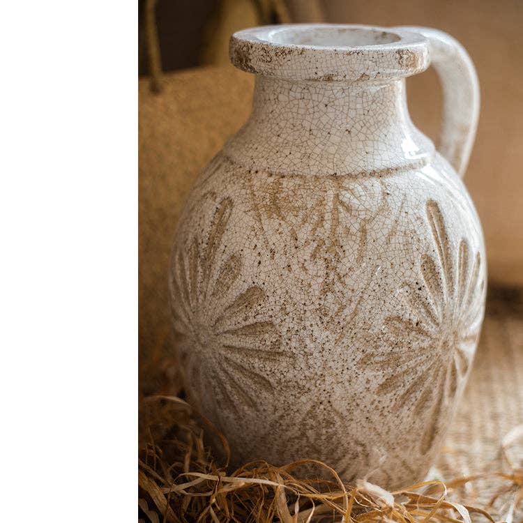 Carved Floral Vase in White - HER Home Design Boutique