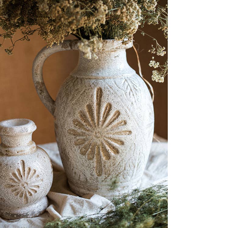 Carved Floral Vase in White - HER Home Design Boutique