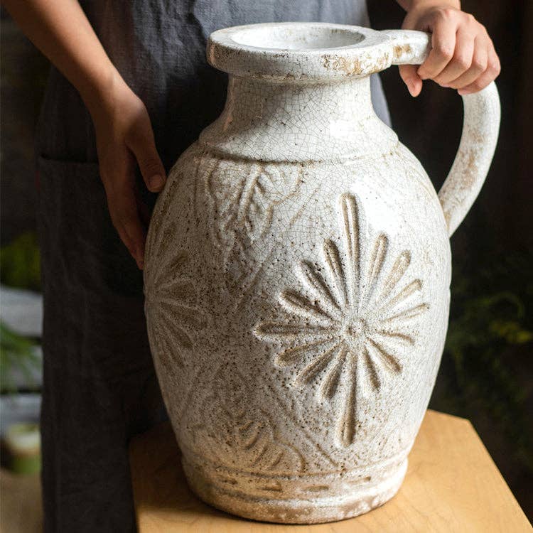 Carved Floral Vase in White - HER Home Design Boutique