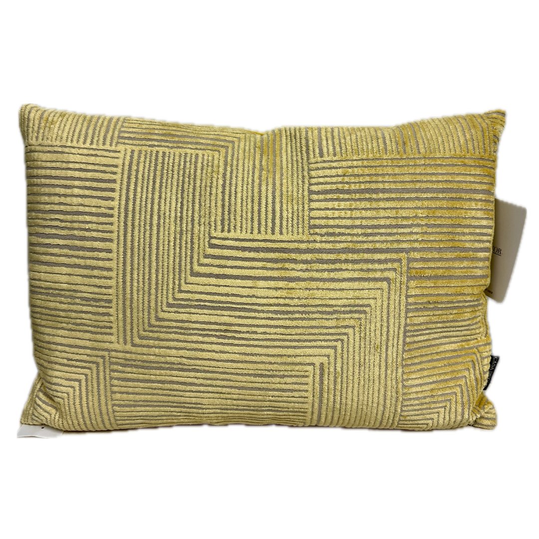 Contemporary Yellow Maze Geometric Throw Pillow with Shimmer Stripes - HER Home Design Boutique