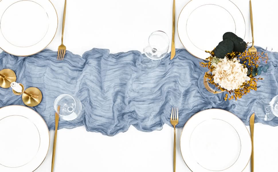 Dusty Blue Cheesecloth Table Runner - HER Home Design Boutique