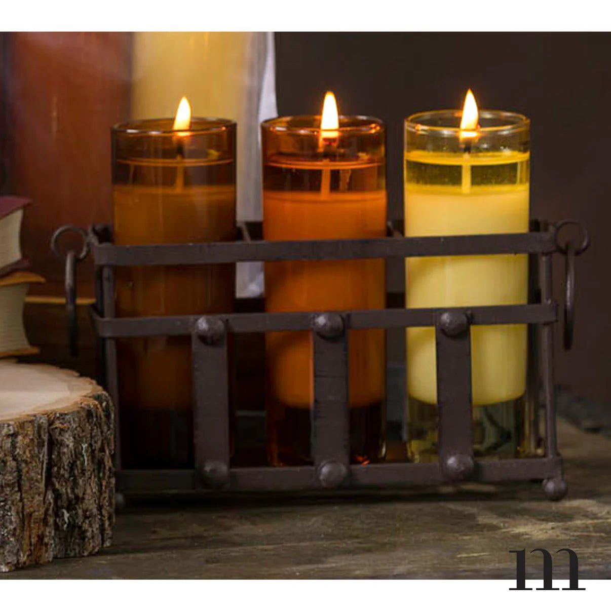 Fall Candle Flight of 3 with Bronze Fall Harvest Candle Holder (2oz Each) - HER Home Design Boutique