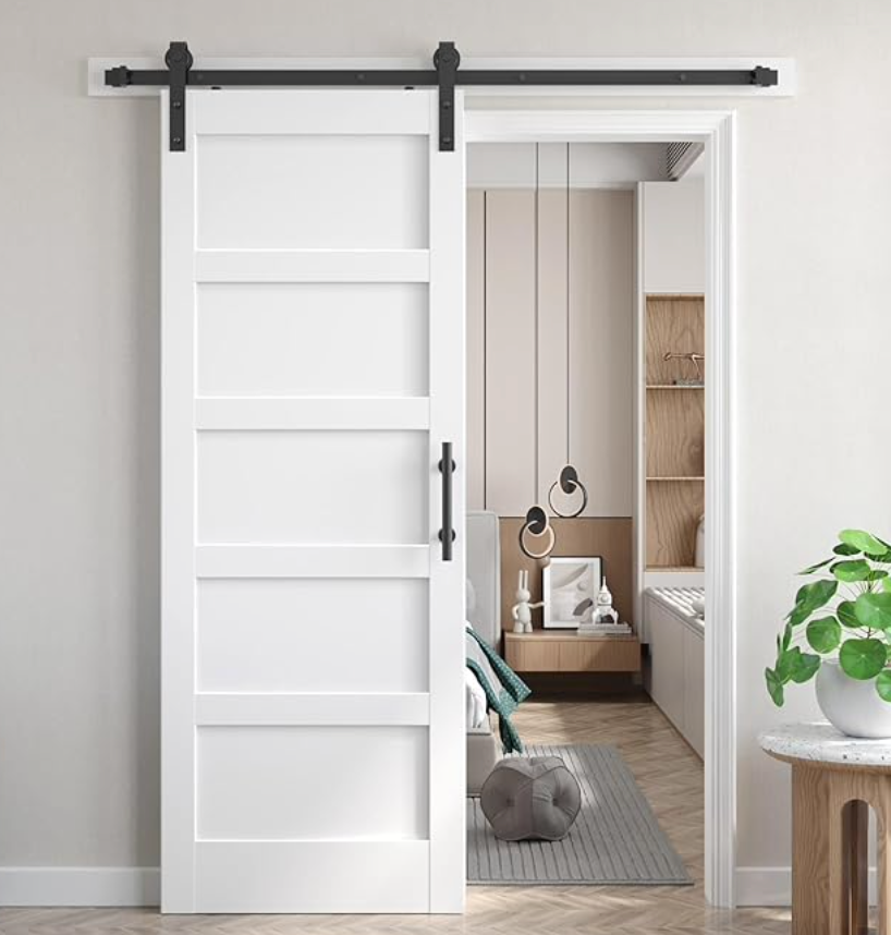 Fred 32inx80in White Barn Door and 5.5FT Sliding Barn Door Hardware Kit Included - HER Home Design Boutique