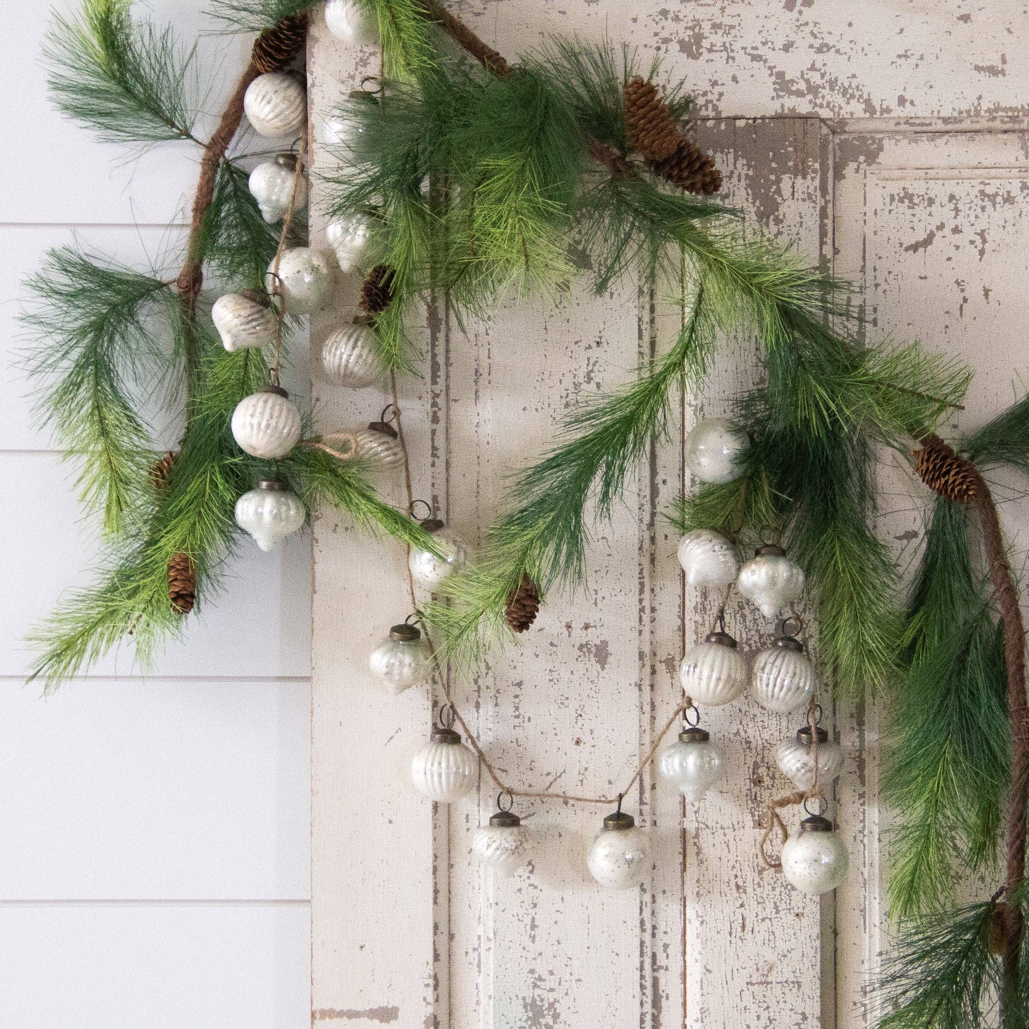 Garland - White Mercury Glass Ornaments (PC) - HER Home Design Boutique