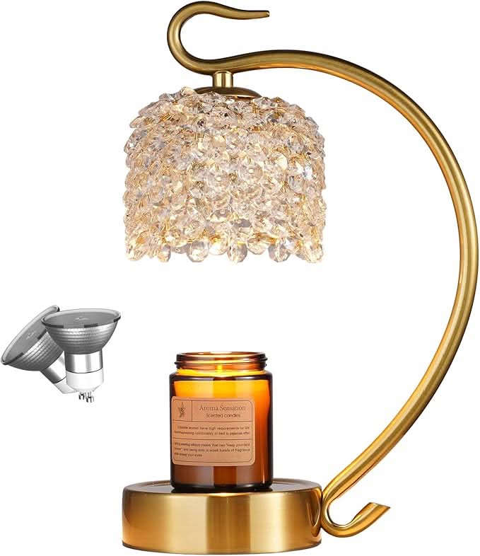 Gold Candle Warmer with Crystals - HER Home Design Boutique