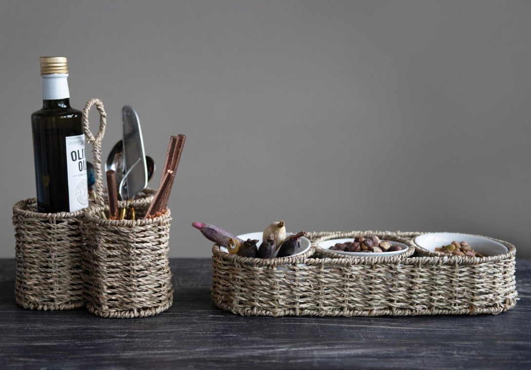 Hand - Woven Basket with Ceramic Bowls - HER Home Design Boutique