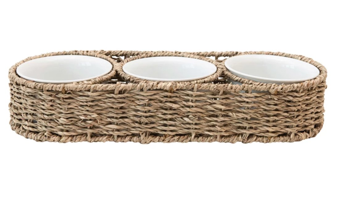 Hand - Woven Basket with Ceramic Bowls - HER Home Design Boutique