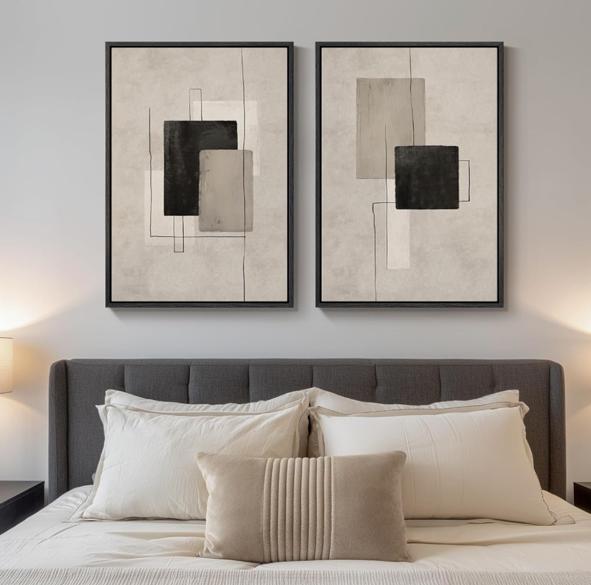Large Framed Neutral Abstract Wall Art (Set of 2) - HER Home Design Boutique