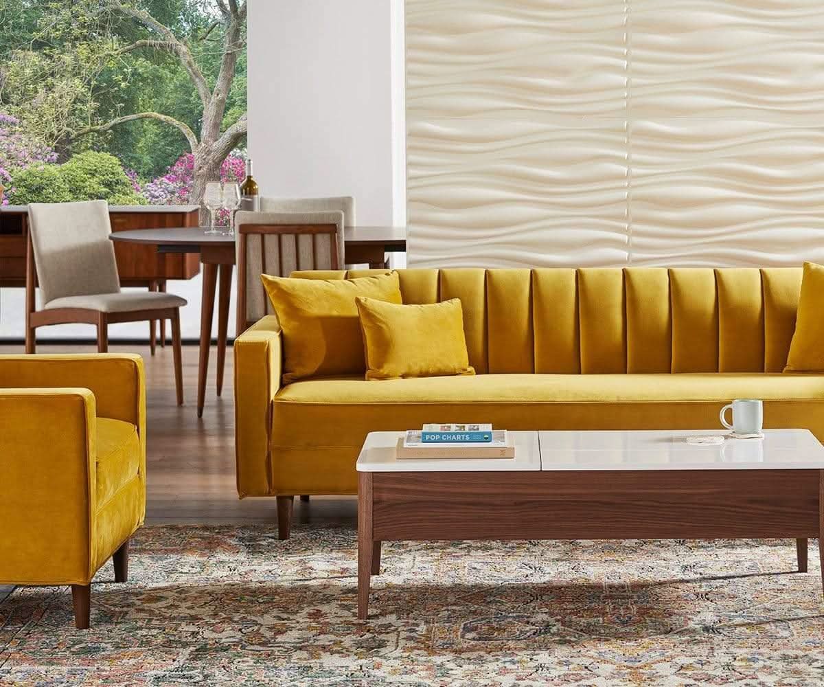 Mid - Century Modern Sofa in Mustard - HER Home Design Boutique