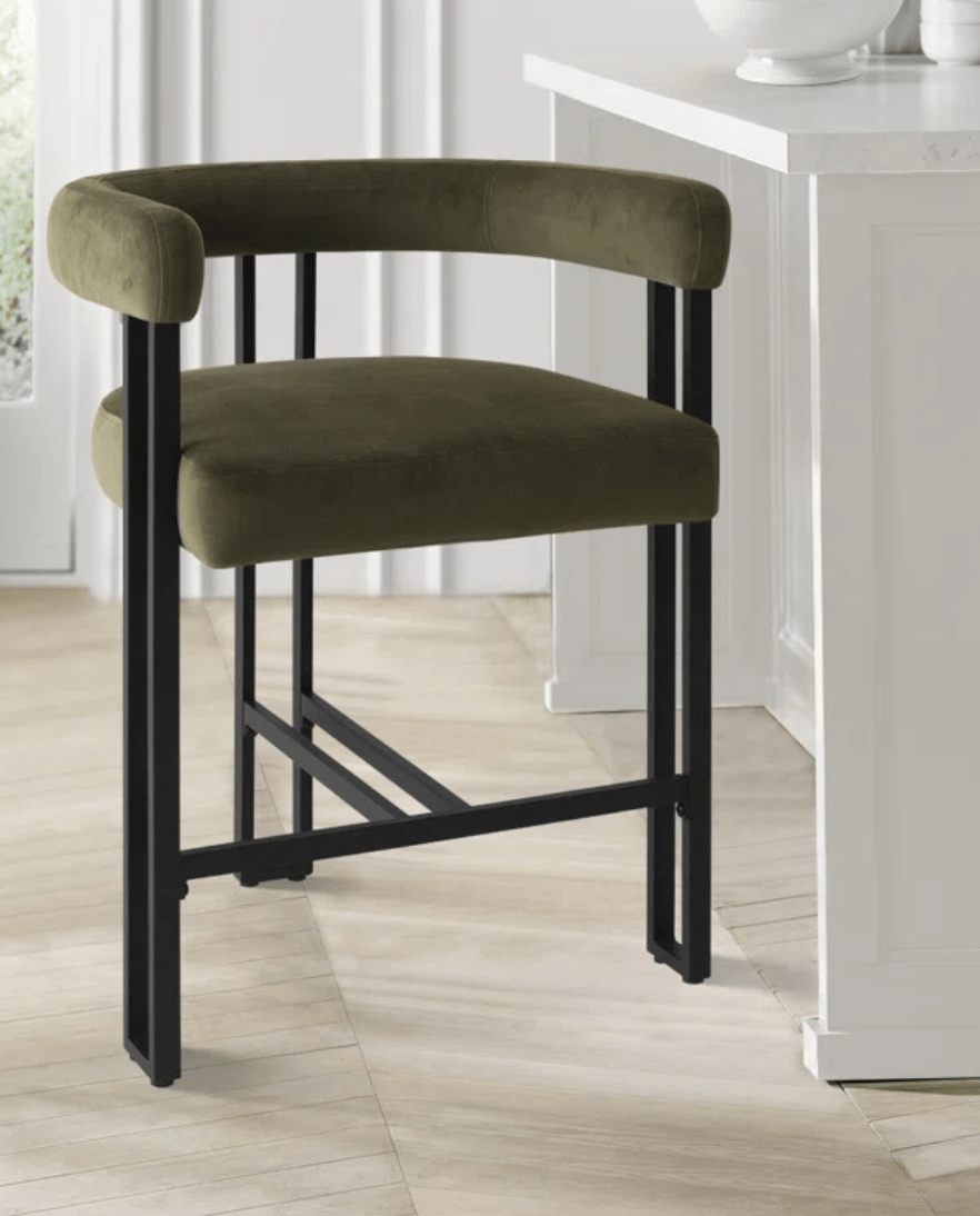 Modern Upholstered Counter Stool in Olive Matrini (Sold Individually) - HER Home Design Boutique