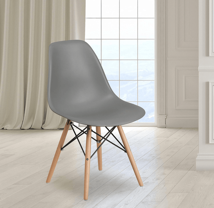 Moss Gray Plastic Chair with Wooden Legs - HER Home Design Boutique