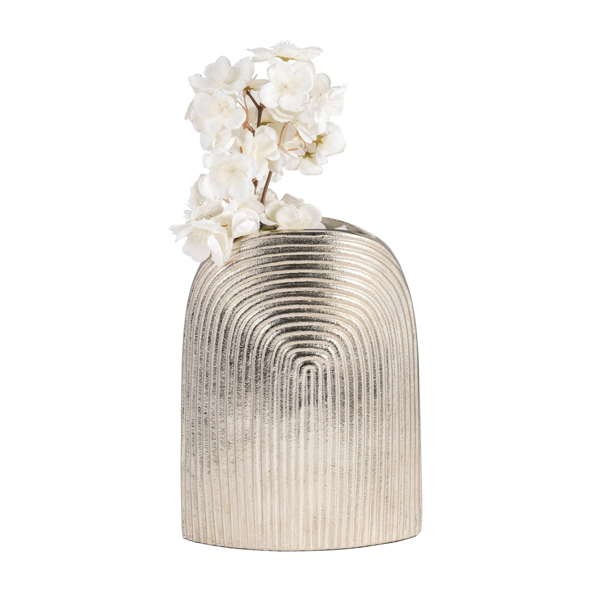Silver 11 in. Aluminum Novelty Striped Arch Vase - HER Home Design Boutique