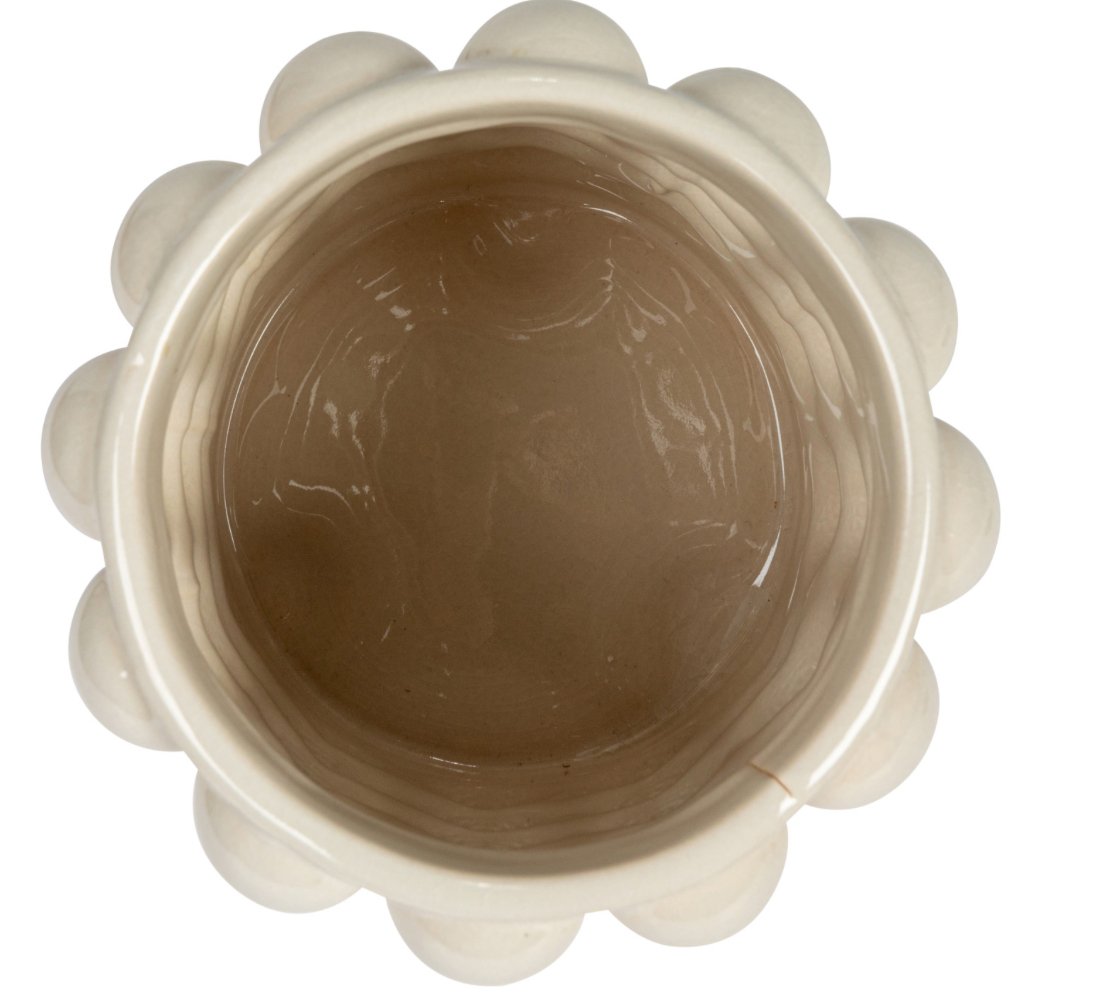 Stoneware Canister w/ Raised Dots & Acacia Wood Lid & Natural - HER Home Design Boutique