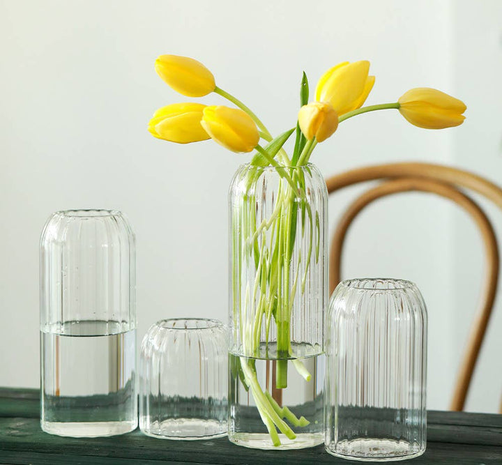 Stripes Clear Bud Vases, Borosilicate Light Weight Glass - HER Home Design Boutique