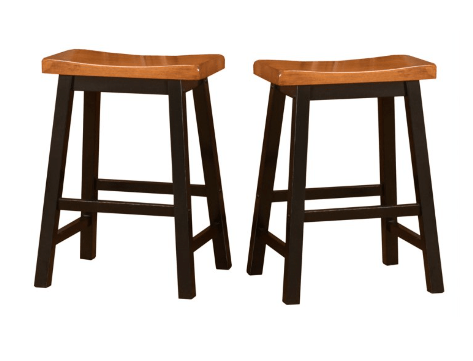 Studio Glouser Farmhouse Wooded 24 Inch Backless Saddle Counter Stools, Set of 2, Black - HER Home Design Boutique