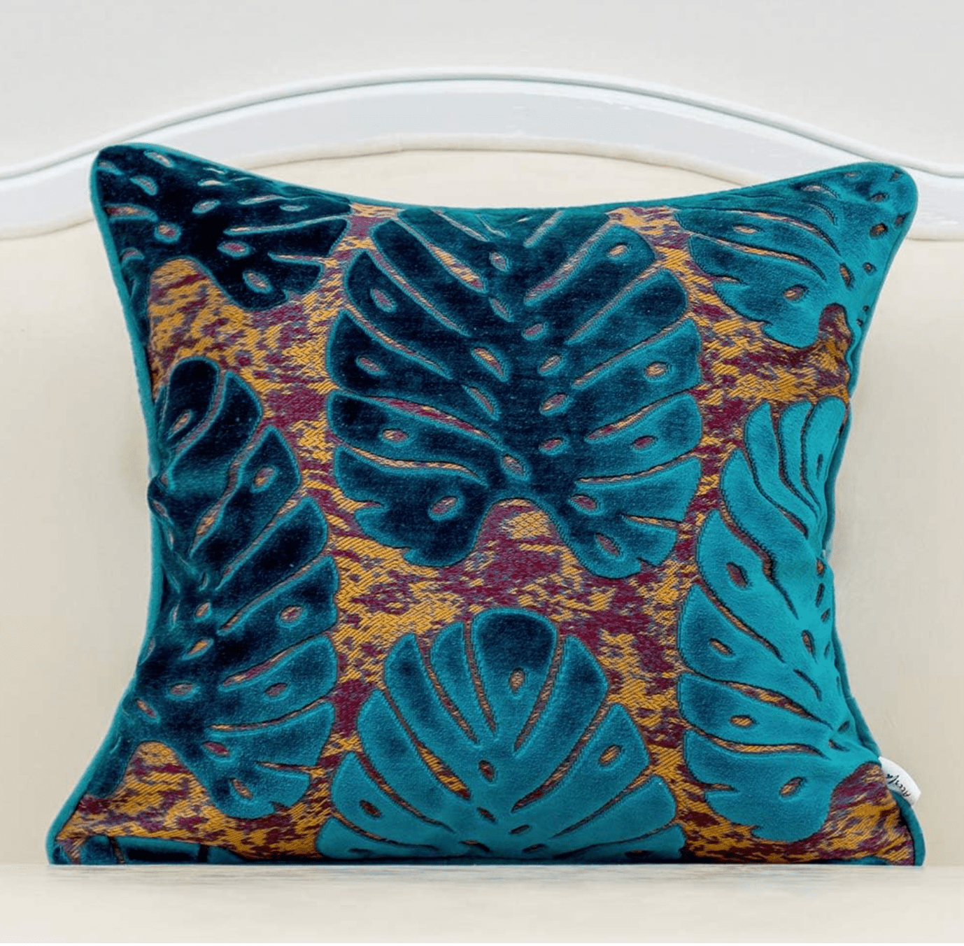 Teal Palm Leaf Print Velvet Throw Pillow Cover 18'' x 18'' (Insert Not Included) - HER Home Design Boutique