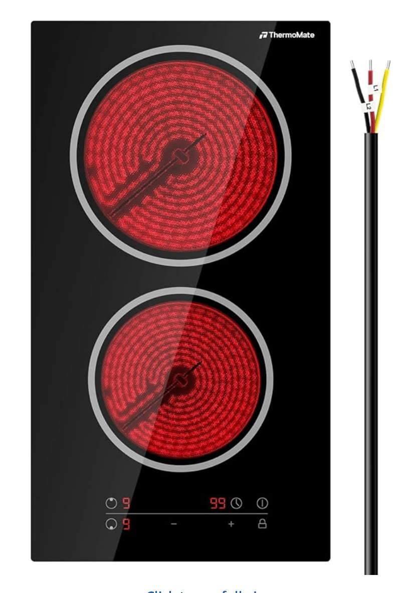 ThermoMate 2 Burners Electric Cooktop, 12 Inch Built in Electric Radiant Stove Top, 3200W Ceramic Glass Cooktop with Sensor Touch Control, 9 Heating Level, Chlid Lock & Timer, 220 - 240V Hard Wire - HER Home Design Boutique