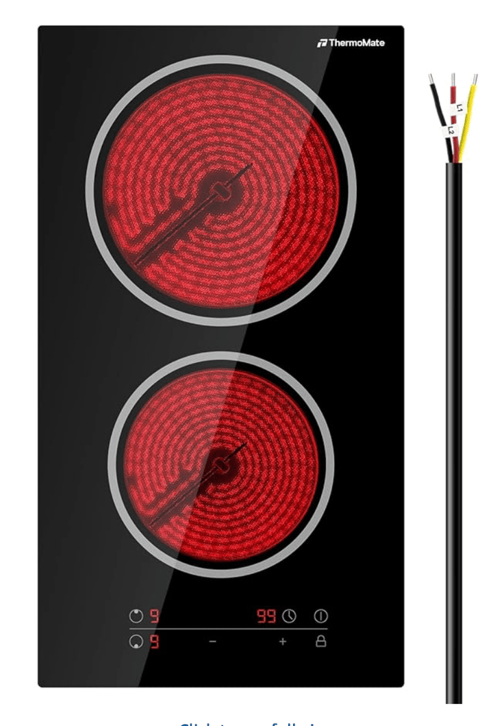 ThermoMate 2 Burners Electric Cooktop, 12 Inch Built in Electric Radiant Stove Top, 3200W Ceramic Glass Cooktop with Sensor Touch Control, 9 Heating Level, Chlid Lock & Timer, 220 - 240V Hard Wire - HER Home Design Boutique