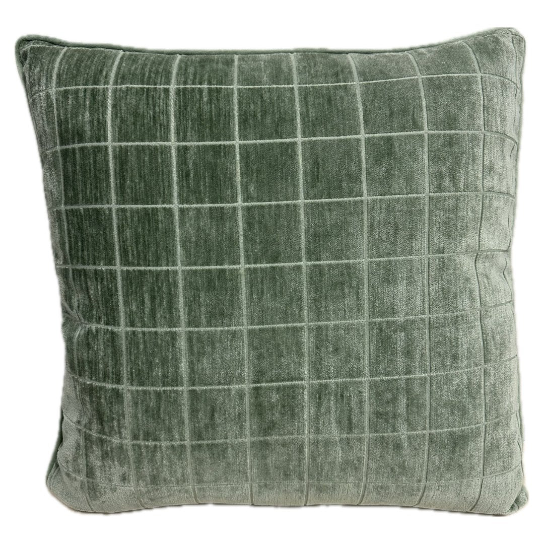 Transitional Sage Green Grid Square Throw Pillow - HER Home Design Boutique