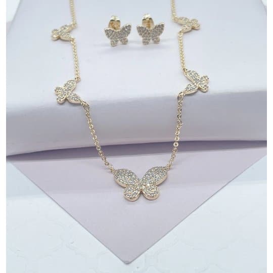 18k Gold Filled Micro Pave Butterfly Set with Earrings and Necklace - HER Home Design Boutique