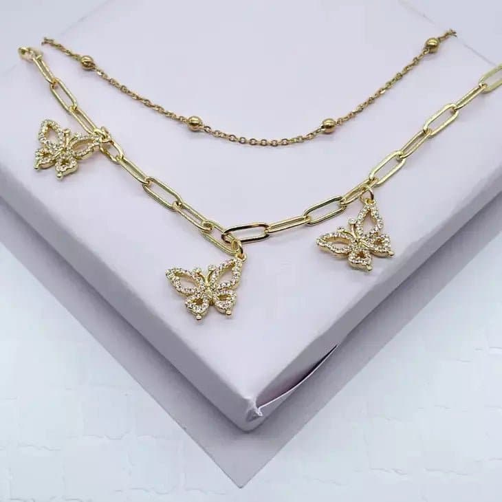 18k Gold Filled Multi-Color CZ Butterfly Charm Anklet - HER Home Design Boutique