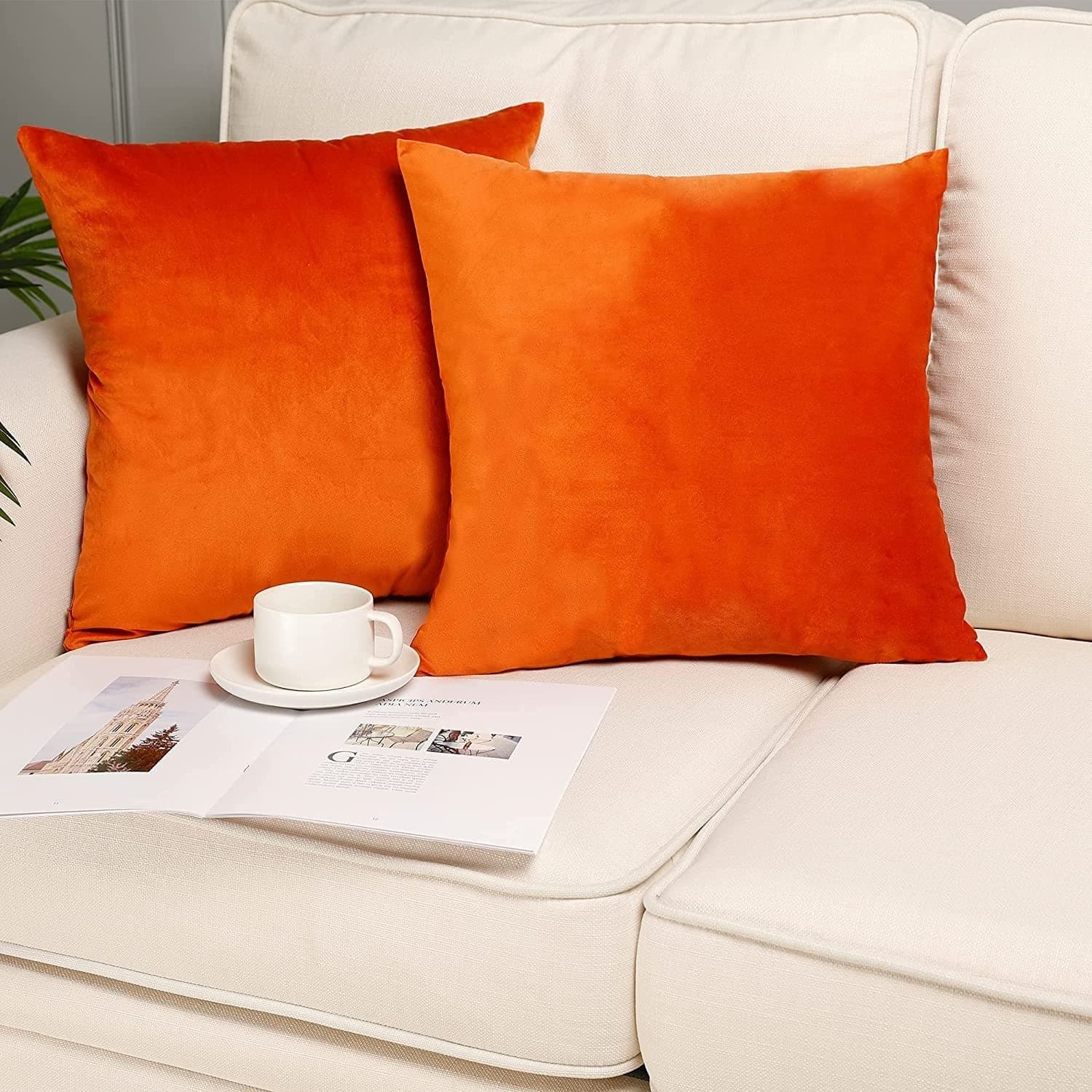 18x18 Square Velvet Throw Pillows in Orange (Set of 2) - HER Home Design Boutique