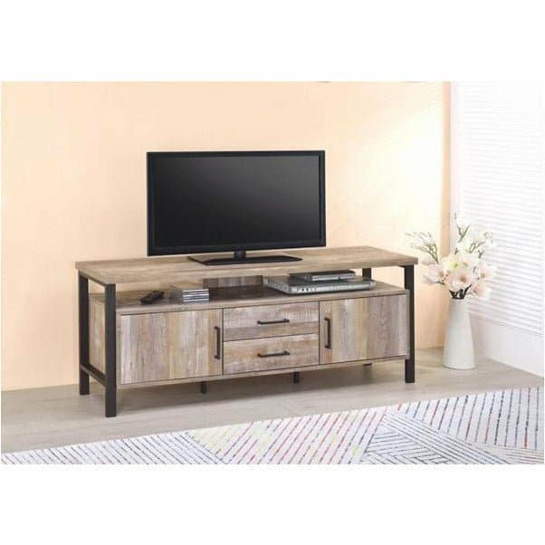 2-Drawer TV Console Weathered Oak, 59" - HER Home Design Boutique
