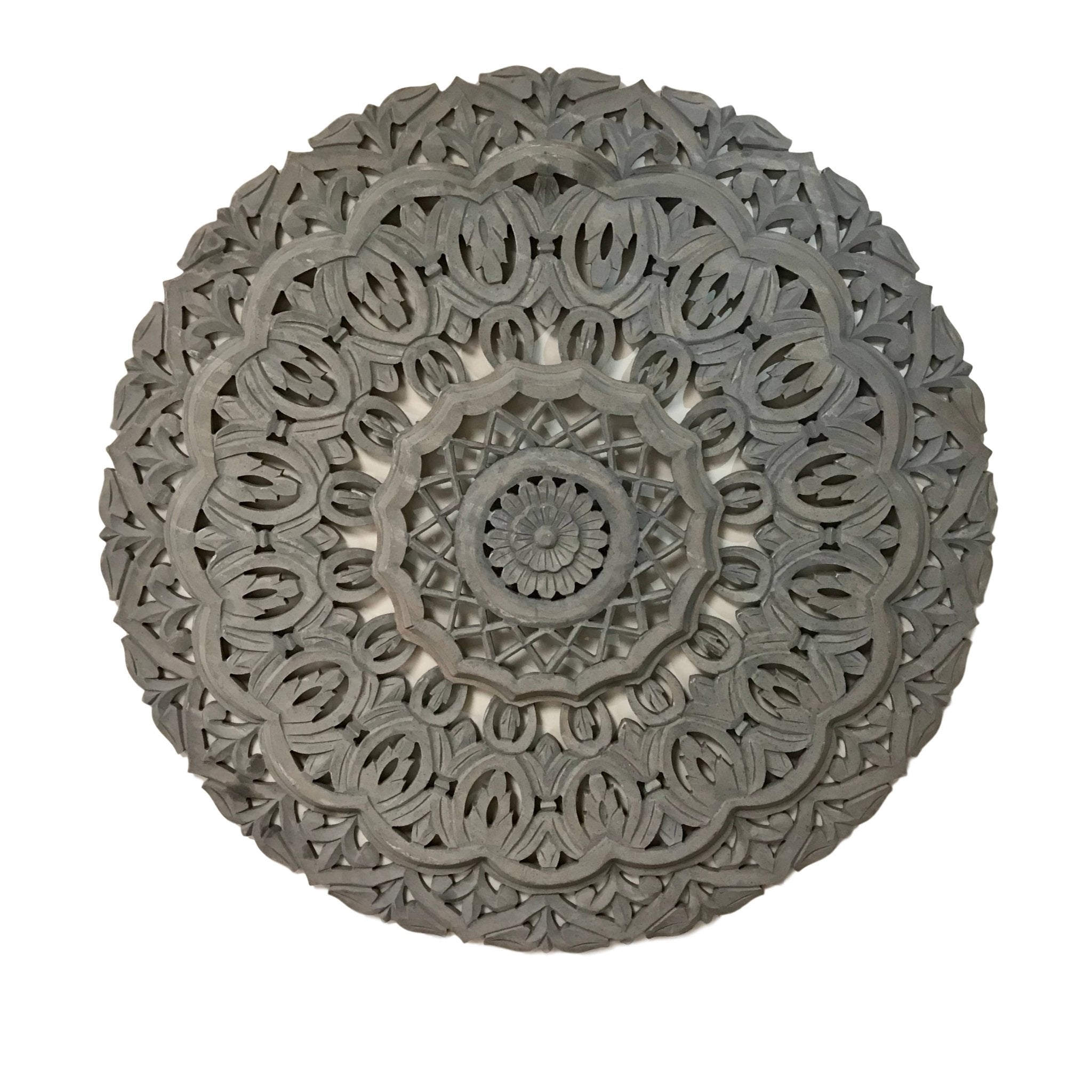 3-Dimensional Chartres Carved Wood Wall Medallion: Original-Grey Wash - HER Home Design Boutique