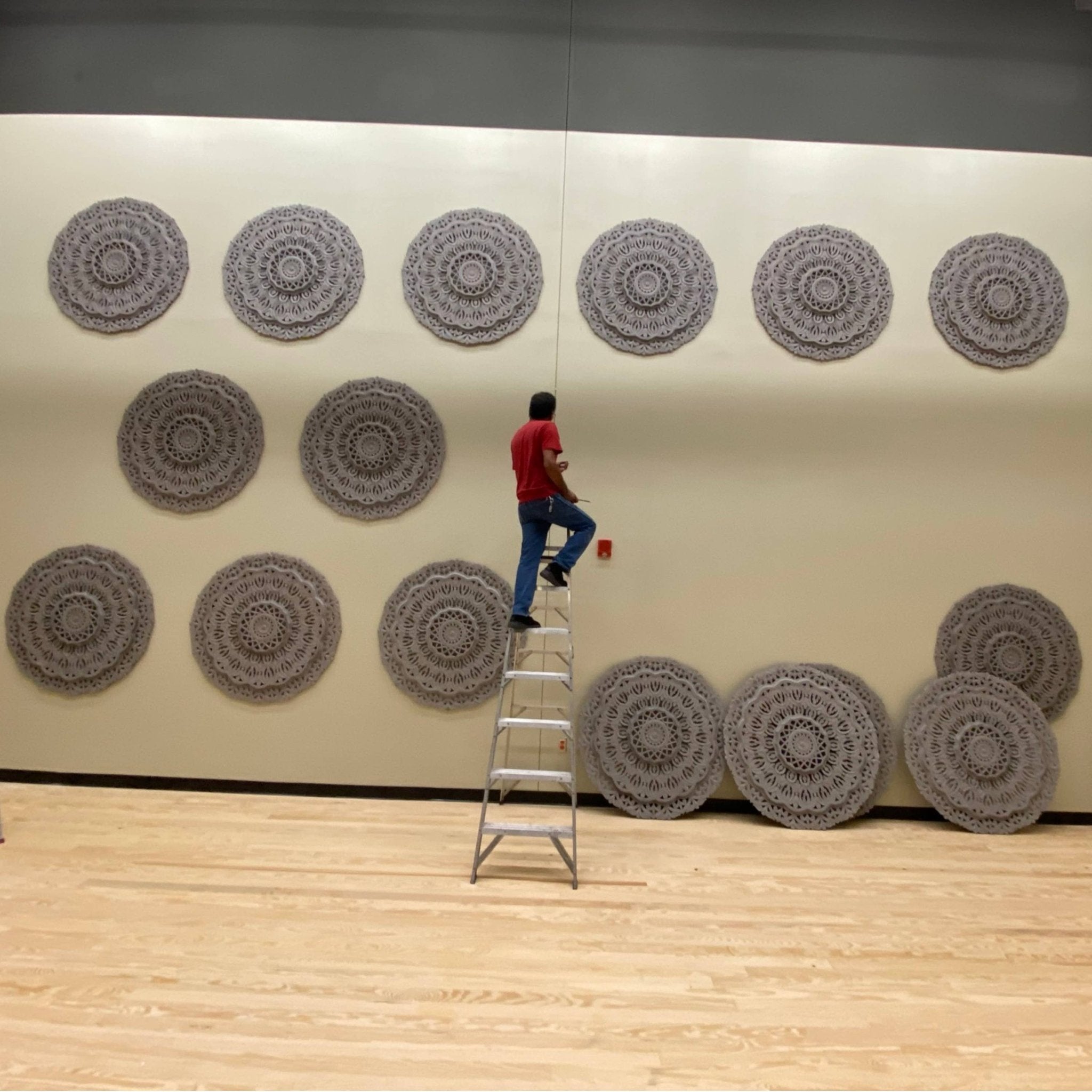 3-Dimensional Chartres Carved Wood Wall Medallion: Original-Grey Wash - HER Home Design Boutique