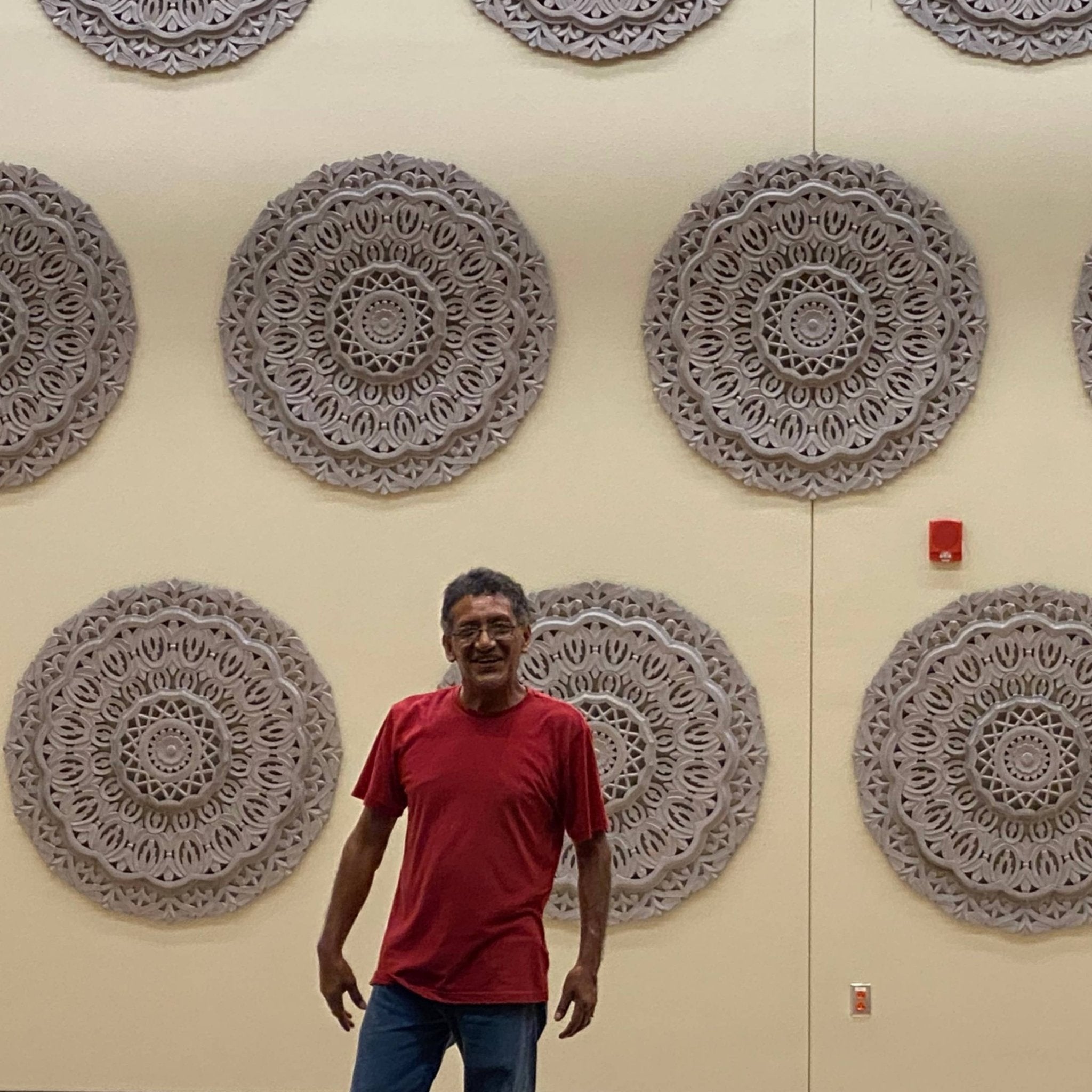 3-Dimensional Chartres Carved Wood Wall Medallion: Original-Grey Wash - HER Home Design Boutique