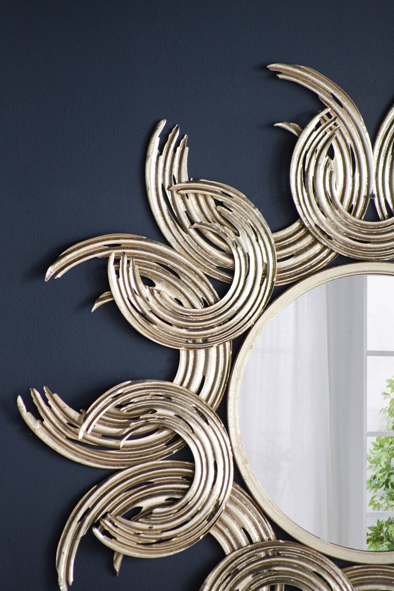 38" Sunburst Metal Decorative Mirror with Gold Finish, Boho: Gold / Iron - HER Home Design Boutique