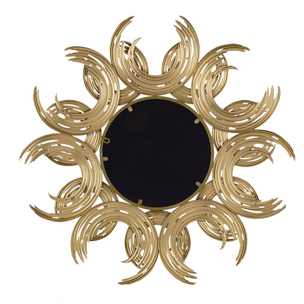 38" Sunburst Metal Decorative Mirror with Gold Finish, Boho: Gold / Iron - HER Home Design Boutique