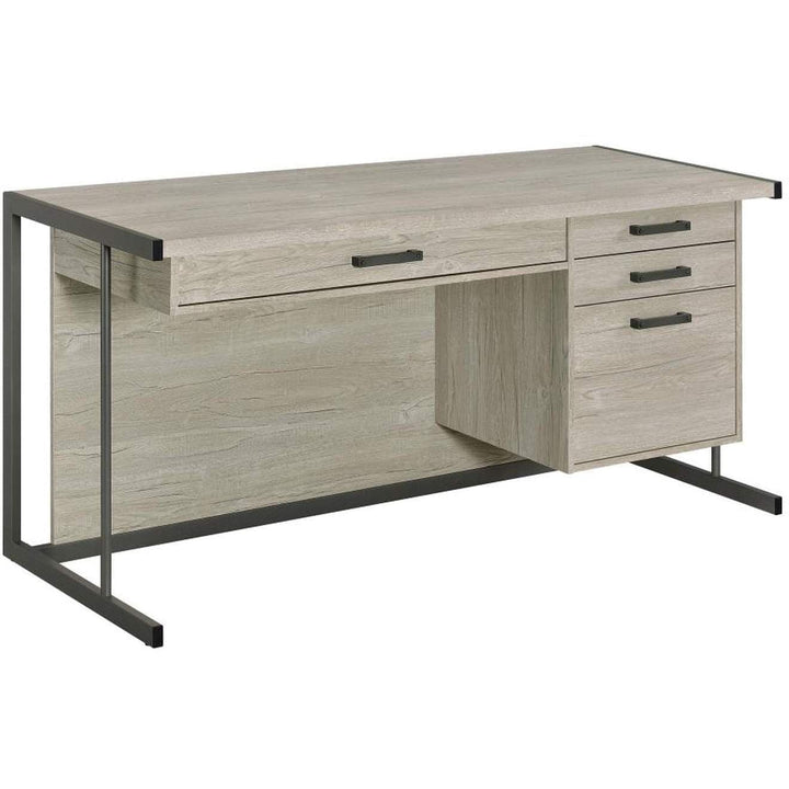 4-Drawer Whitewashed Grey And Gunmetal Rectangular Office Desk - HER Home Design Boutique