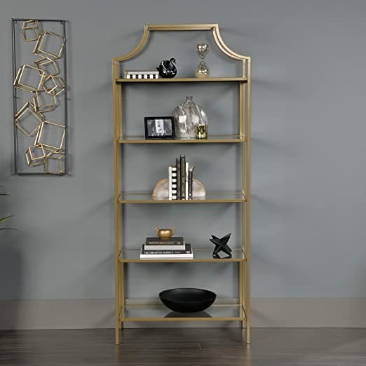 5-Shelf Metal Bookcase in Satin Gold - HER Home Design Boutique
