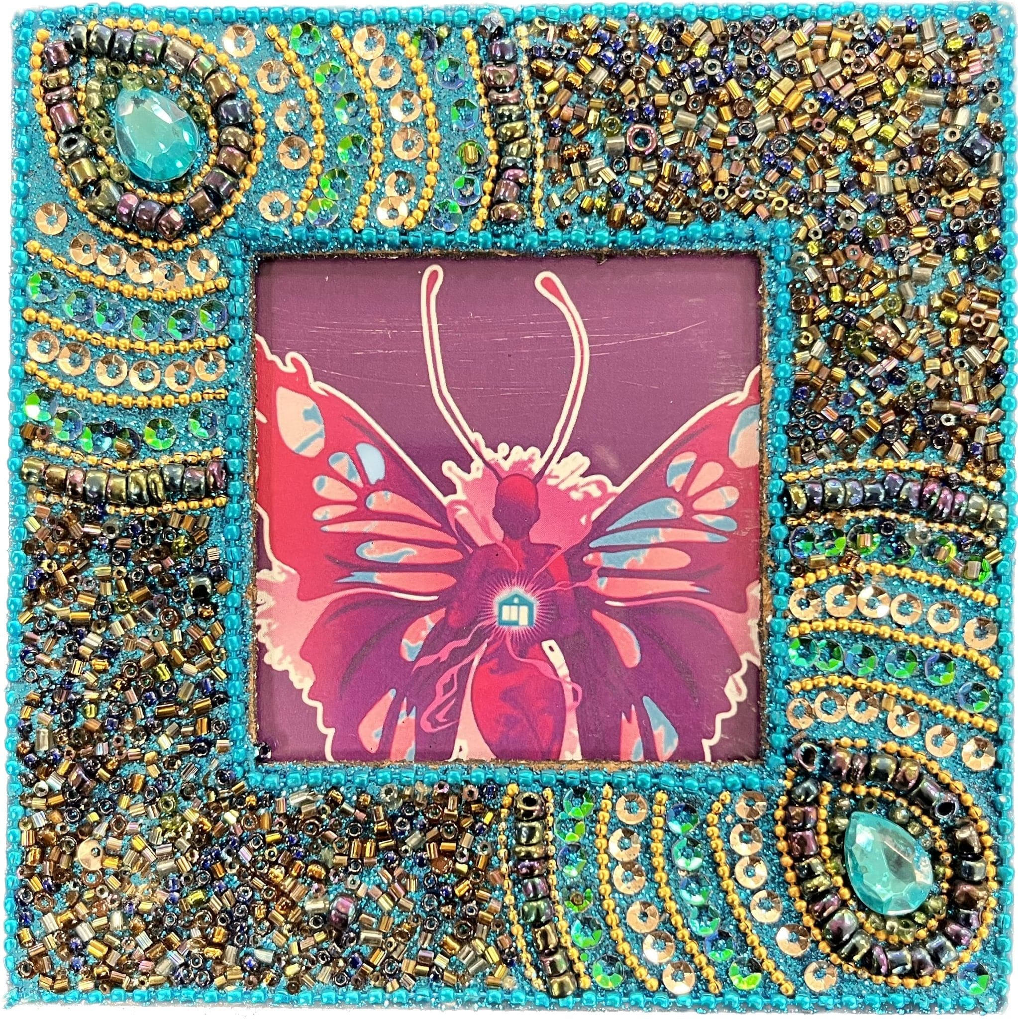 5x5 Peacock Beaded Photo Frame in Purple - HER Home Design Boutique