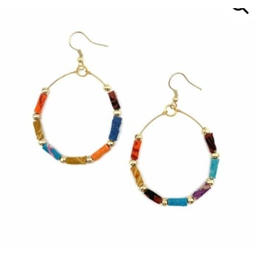 Aasha Open Hoops with Wrapped Fabric Dangle Earrings - HER Home Design Boutique