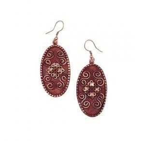 Anju Copper Patina Earrings - Filigree with Spirals Burgundy Oval - HER Home Design Boutique