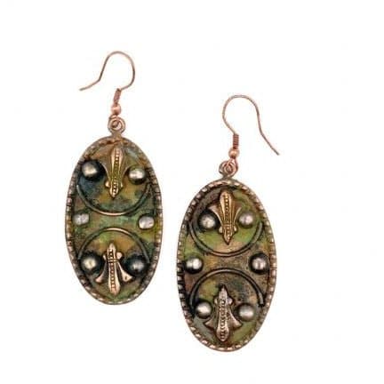 Anju Copper Patina Earrings - Mirrored Filigree in Green Ovals - HER Home Design Boutique