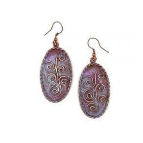 Anju Copper Patina Earrings - Three Double Spirals in Lilac Ovals - HER Home Design Boutique