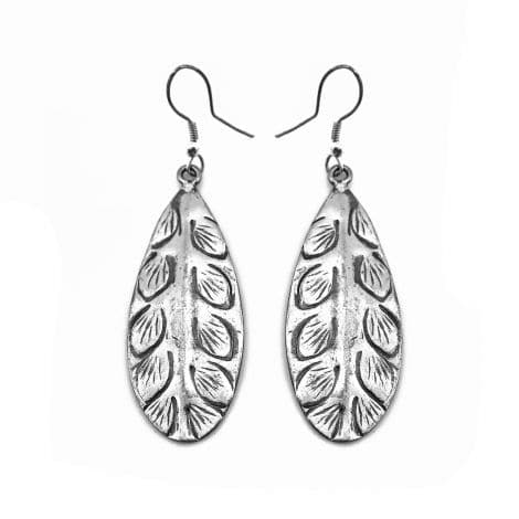 Anju Engraved Dangle Antiqued Silver Plated Earrings - HER Home Design Boutique