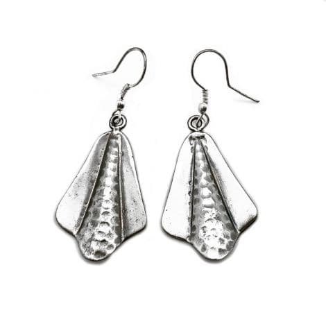 Anju Engraved Dangle Antiqued Silver Plated Earrings with Fan Pattern - HER Home Design Boutique